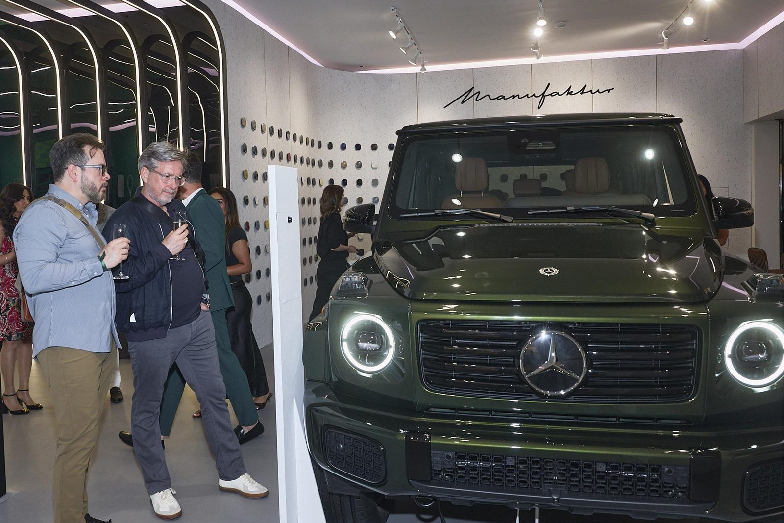 The Manufaktur wall: luxury retail fit-and-finish, not event tolerances, Mercedes-Benz Studio Toronto, Holt Renfrew Yorkville