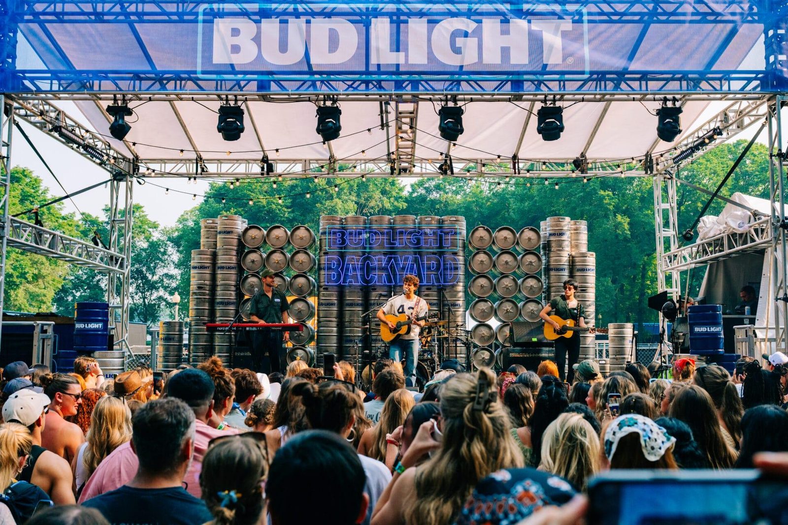 Spectacle done right: Bud Light’s Backyard stage, walled in kegs. Lollapalooza 2025, Lollapalooza, Grant Park Chicago