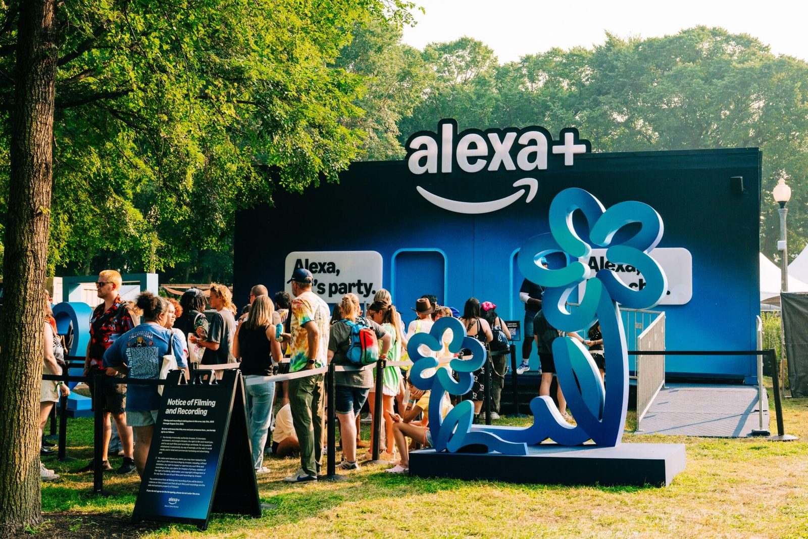 The Alexa+ clubhouse pulling a queue in the shade. Lollapalooza 2025, Lollapalooza, Grant Park Chicago