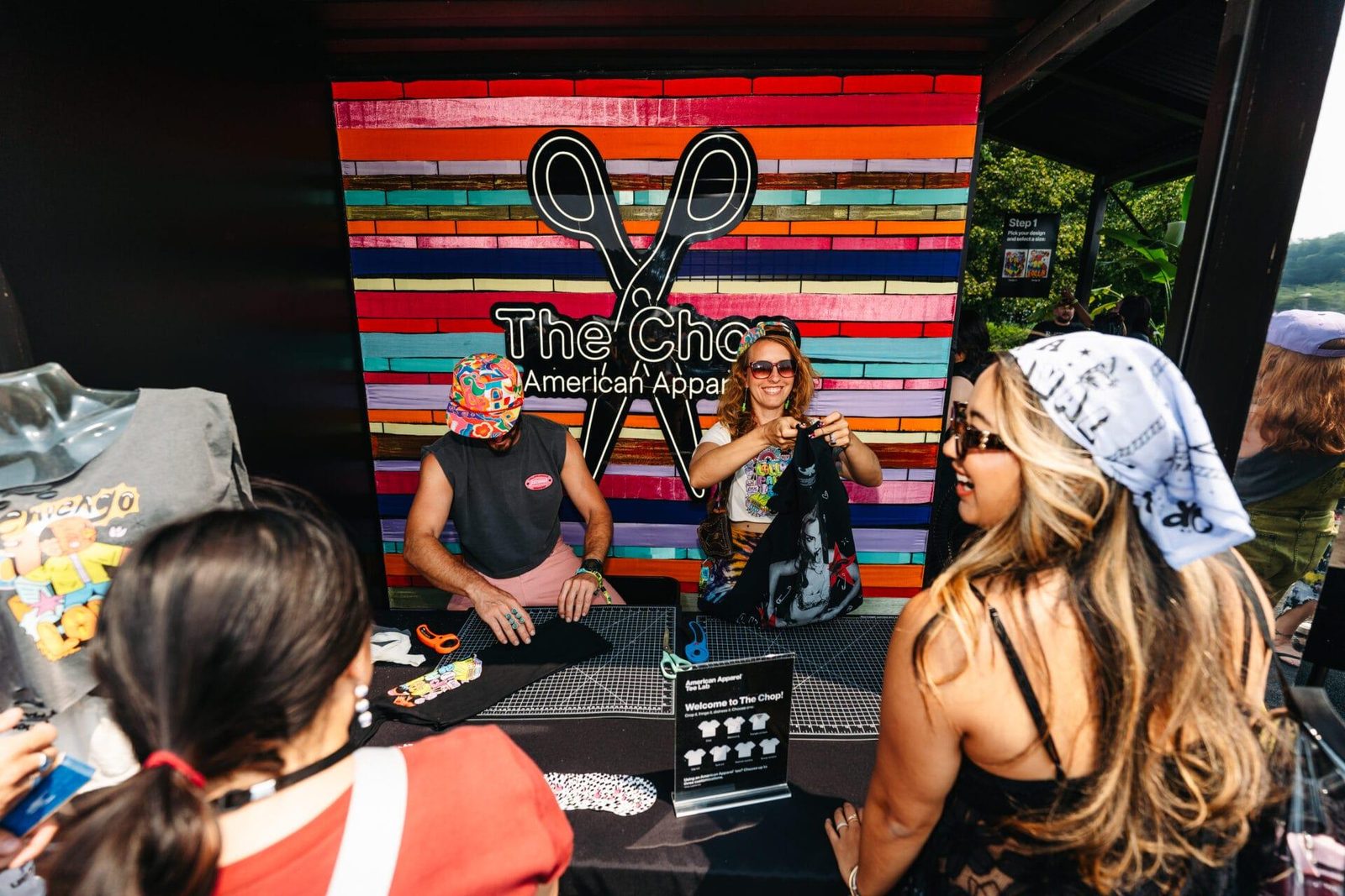 The Chop: festival tees cut to order at a staffed station. Lollapalooza 2025, Lollapalooza, Grant Park Chicago