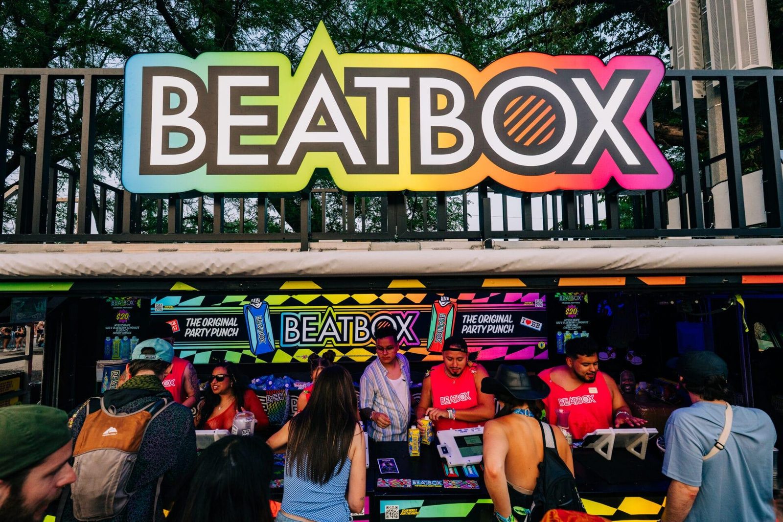 Beatbox’s bar under its rainbow marquee. Lollapalooza 2025, Lollapalooza, Grant Park Chicago