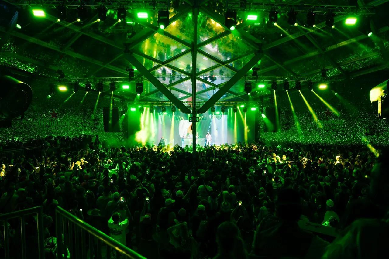 Custom-fabricated headphone topiary at Heineken House, Coachella 2026