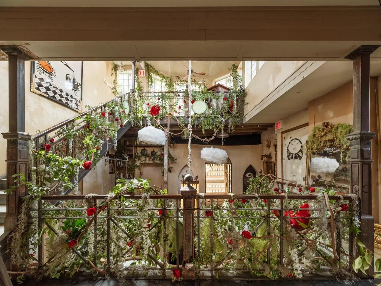 Greenhouse of Runaway Dreams room inside Hendrick's Anotherland, custom fabricated botanical set with orange trees